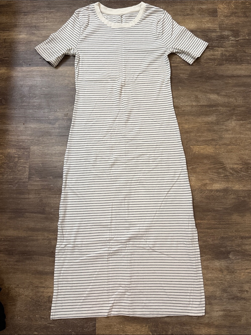 A New Day Striped White and Black Short-Sleeve Maxi Dress